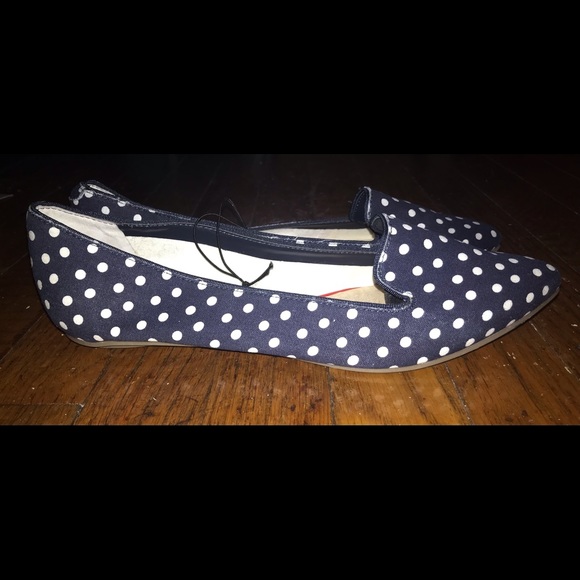 Brand New Gap Navy Polka dot Pointy Canvas Flats sz 9 - Picture 2 of 7
